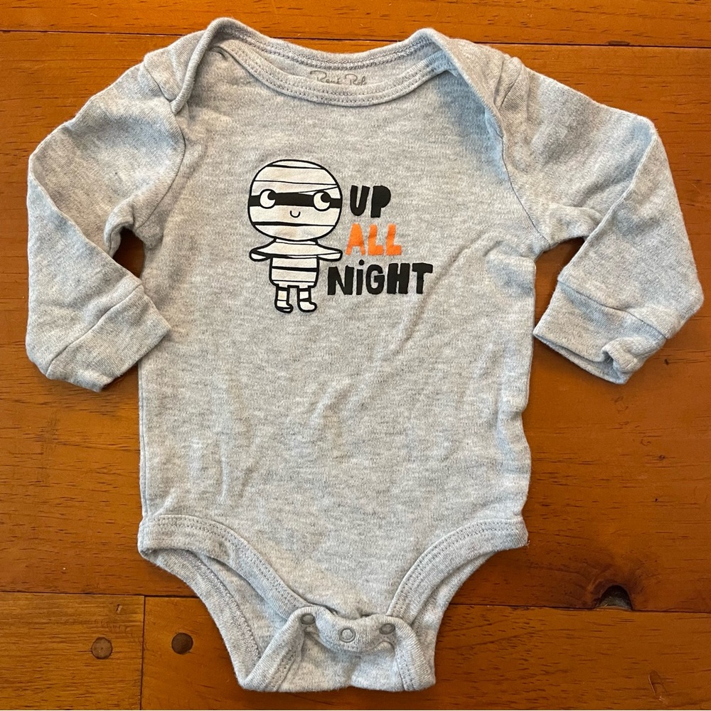 Rene Rofe 3-6M Halloween Onesie Long Sleeve Mummy Up All Night 100% Cotton Funny